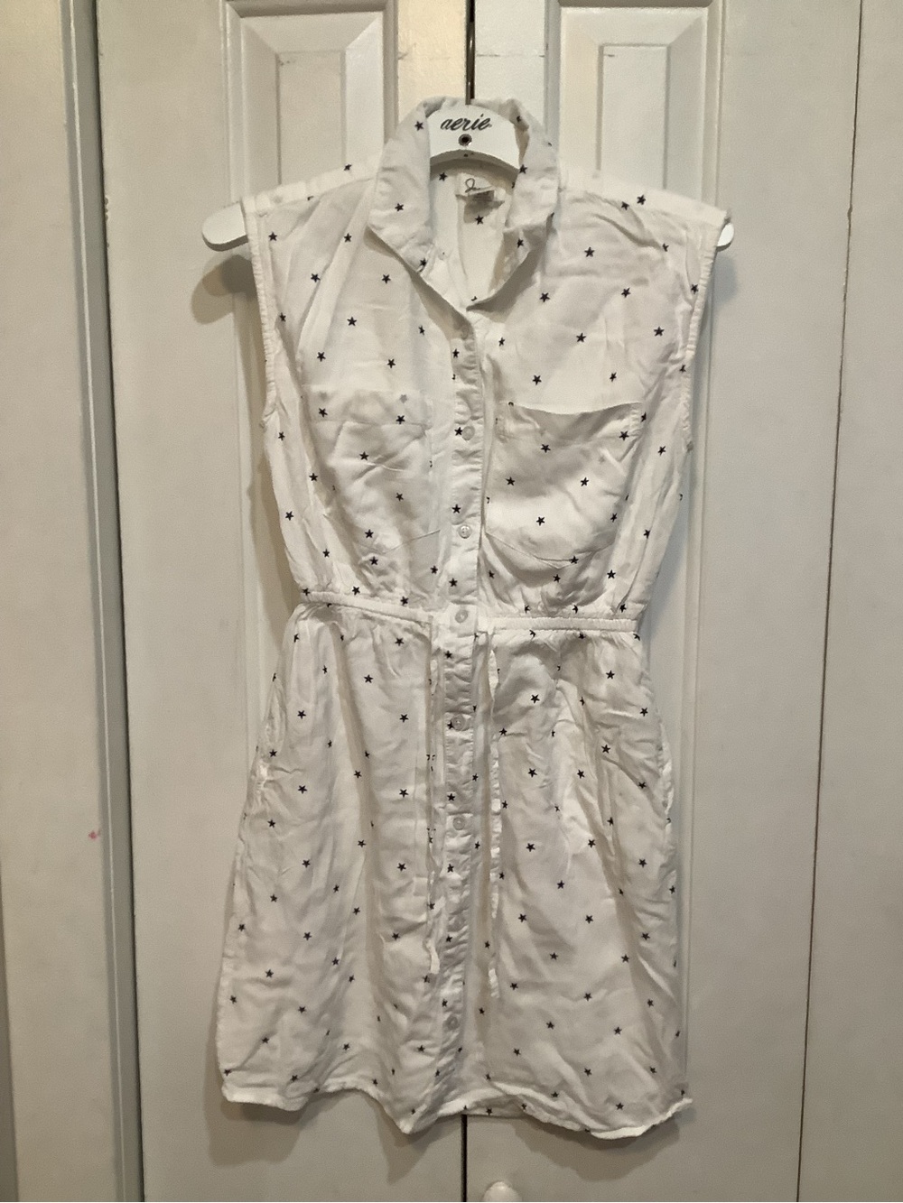 Sleeveless White Star-Print Tie-Waist Mini Dress